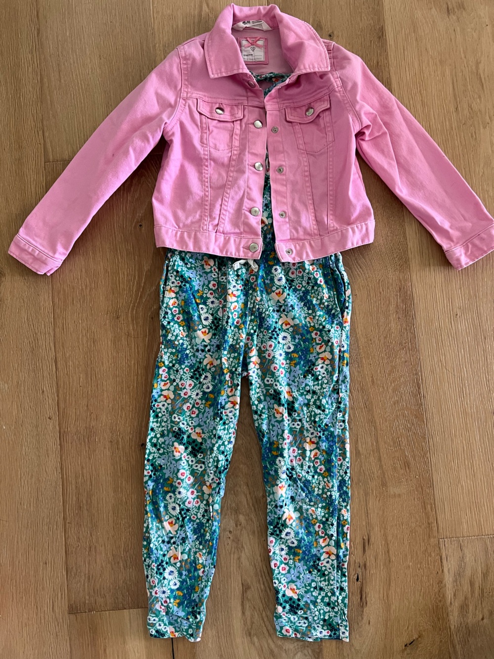 Girls Tea Collection Jumpsuit and H&M Pink Denim Jacket, Size 6